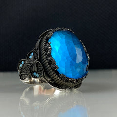 Aquamarine Gemstone 925 Solid Silver Handmade Ring