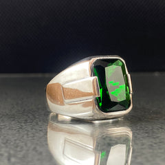 Green Emerald Gemstone 925 Solid Silver Men Ring