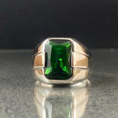 Green Emerald Gemstone 925 Solid Silver Men Ring