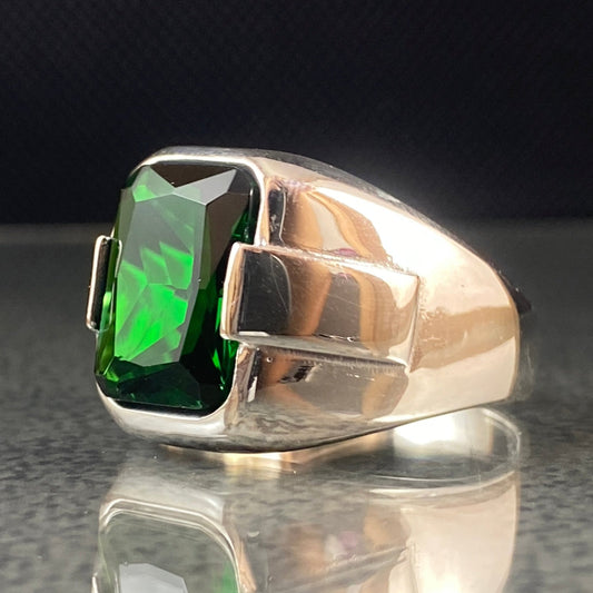 Green Emerald Gemstone 925 Solid Silver Men Ring