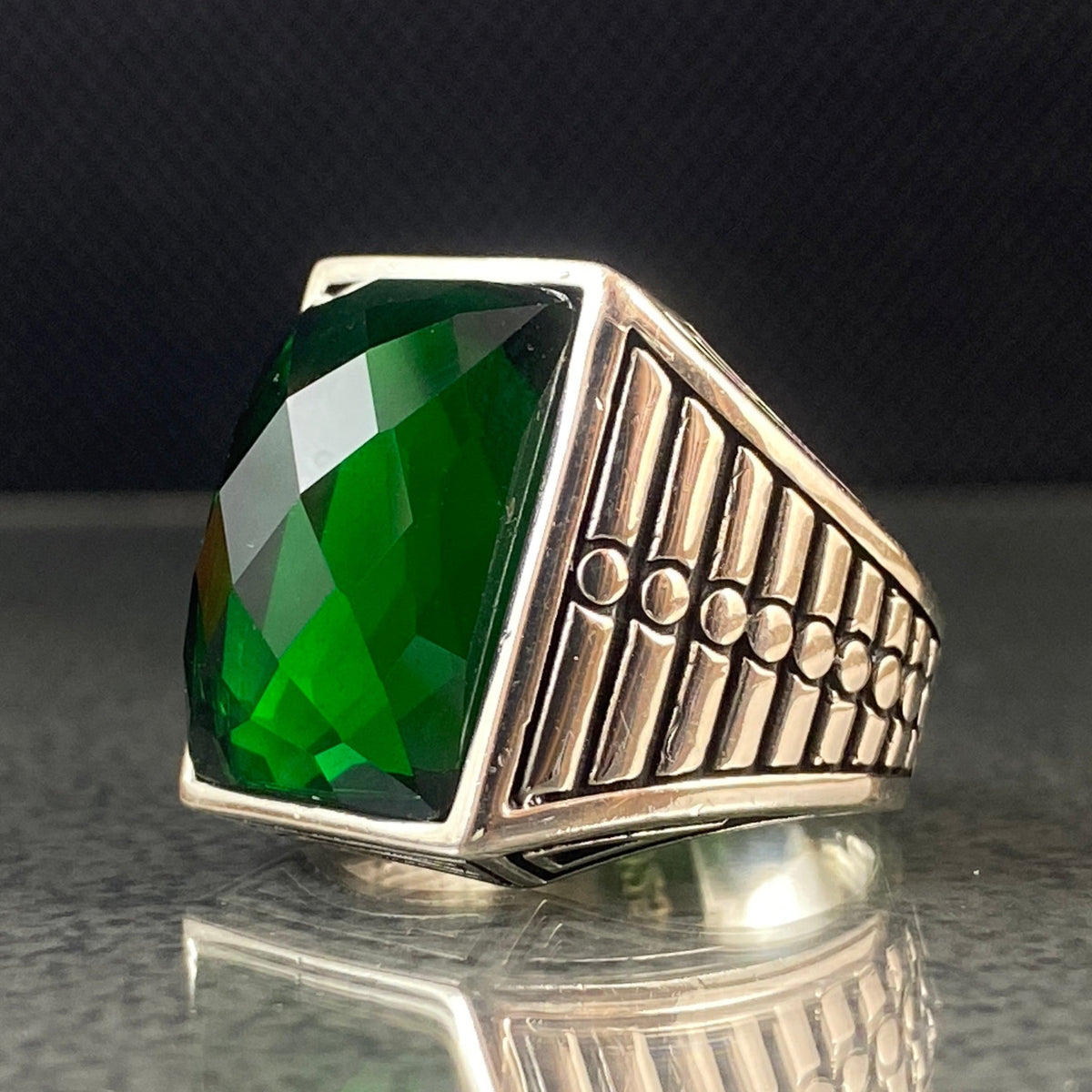 Anillo de plata maciza de piedra esmeralda 925, anillo de piedra preciosa esmeralda verde 