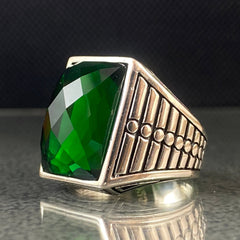 Anillo de plata maciza de piedra esmeralda 925, anillo de piedra preciosa esmeralda verde 