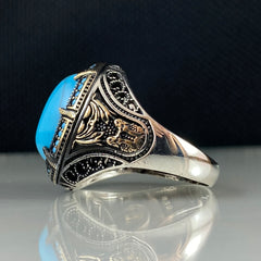 Oval Turquoise Gemstone 925 Sterling Silver Men Ring