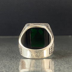 Anillo de plata maciza de piedra esmeralda 925, anillo de piedra preciosa esmeralda verde 