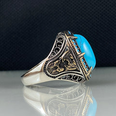 Oval Turquoise Gemstone 925 Sterling Silver Men Ring