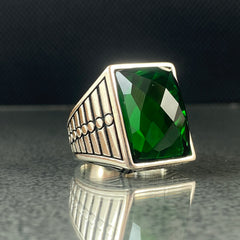 Anillo de plata maciza de piedra esmeralda 925, anillo de piedra preciosa esmeralda verde 