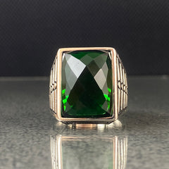 Anillo de plata maciza de piedra esmeralda 925, anillo de piedra preciosa esmeralda verde 