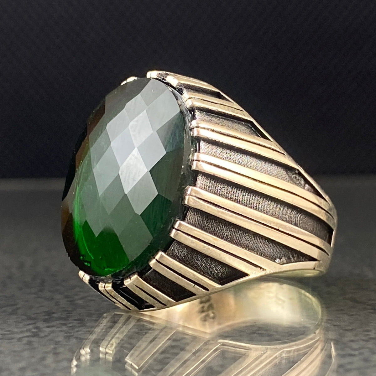 Anillo de plata maciza de piedra esmeralda 925, anillo de piedra preciosa esmeralda verde 