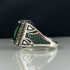 Green Emerald Gemstone 925 Solid Silver Handmade Ring