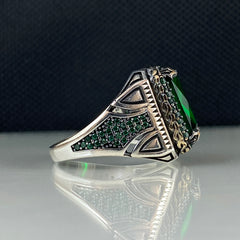 Green Emerald Gemstone 925 Solid Silver Handmade Ring