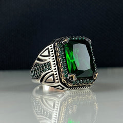 Green Emerald Gemstone 925 Solid Silver Handmade Ring