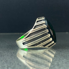 Emerald Gemstone 925 Solid Silver Men Ring