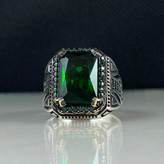 Green Emerald Gemstone 925 Solid Silver Handmade Ring