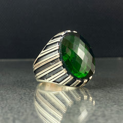 Emerald Gemstone 925 Solid Silver Men Ring