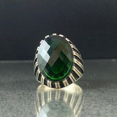 Anillo de plata maciza de piedra esmeralda 925, anillo de piedra preciosa esmeralda verde 