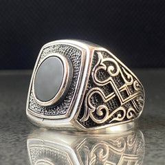 Onyx Gemstone 925 Solid Silver Men Handmade Ring