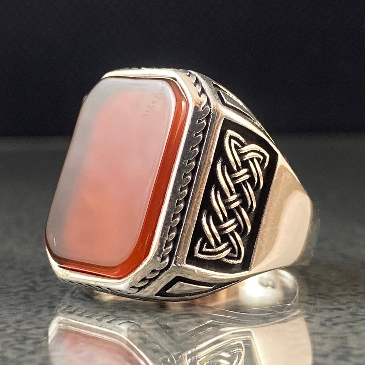 Red Agate Gemstone 925 Solid Silver Men Ring