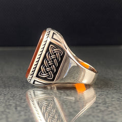 Red Agate Gemstone 925 Solid Silver Men Ring