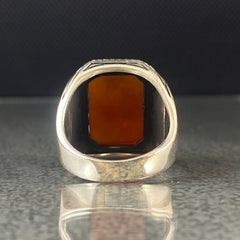 Red Agate Gemstone 925 Solid Silver Men Ring