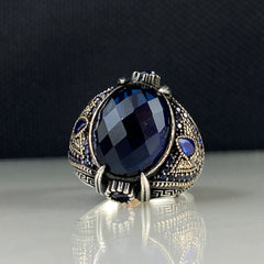 Sapphire Gemstone 925 Sterling Silver Men Handmade Ring