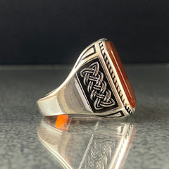 Red Agate Gemstone 925 Solid Silver Men Ring