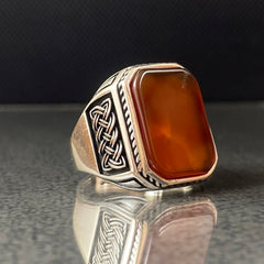 Red Agate Gemstone 925 Solid Silver Men Ring