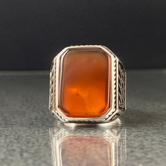 Red Agate Gemstone 925 Solid Silver Men Ring