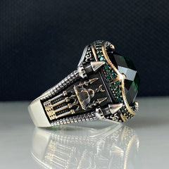 Green Mosque Emerald Stone Men Handmade Islamic Ring