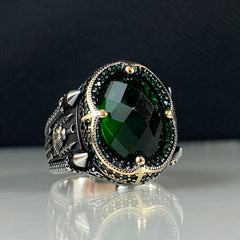 Green Mosque Emerald Stone Men Handmade Islamic Ring