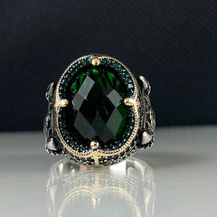 Green Mosque Emerald Stone Men Handmade Islamic Ring