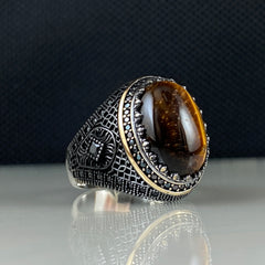 Brown Tiger Eye Gemstone 925 Solid Silver Ring