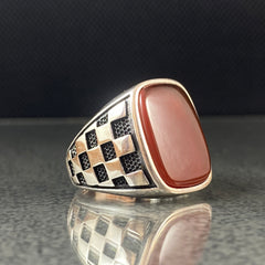 Red Agate Gemstone 925 Solid Silver Men Ring