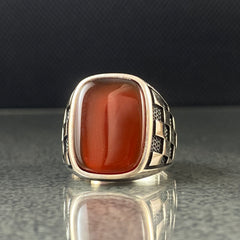 Red Agate Gemstone 925 Solid Silver Men Ring