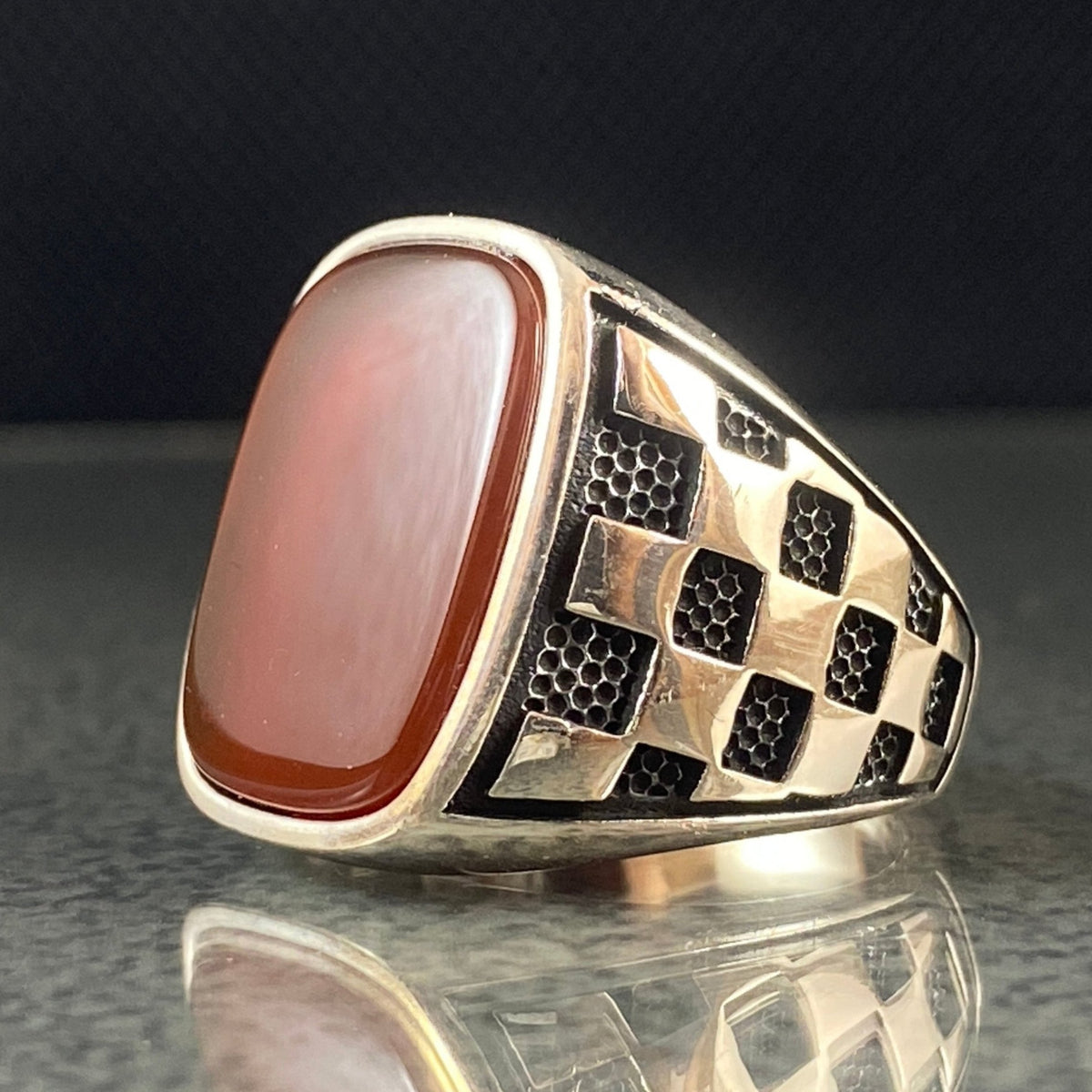 Red Agate Gemstone 925 Solid Silver Men Ring