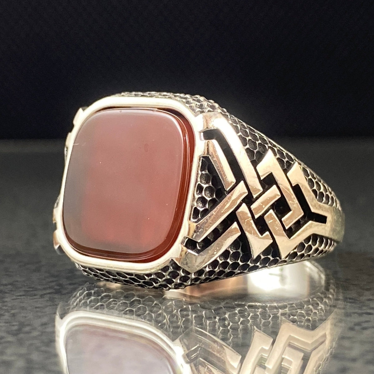 Red Agate Gemstone 925 Sterling Silver Ring