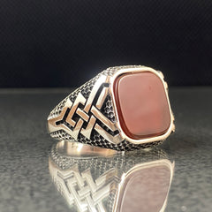 Red Agate Gemstone 925 Sterling Silver Ring