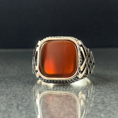 Red Agate Gemstone 925 Sterling Silver Ring