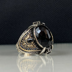 Oval Black Onyx Gemstone 925 Sterling Silver Handmade Ring