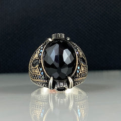 Oval Black Onyx Gemstone 925 Sterling Silver Handmade Ring