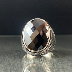 Oval Onyx Gemstone 925 Solid Silver Men Ring