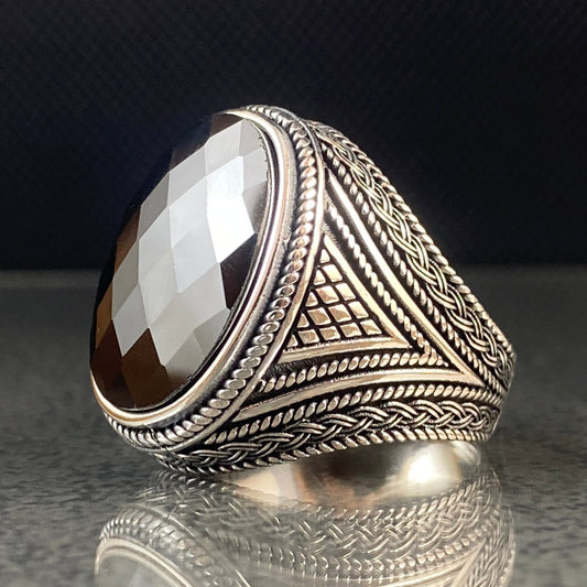 Oval Onyx Gemstone 925 Solid Silver Men Ring