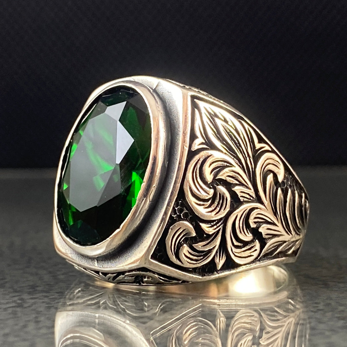 Anillo de plata maciza de piedra esmeralda 925, anillo de piedra preciosa esmeralda verde 