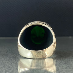 Hand Engraved Emerald Gemstone 925 Solid Silver Ring