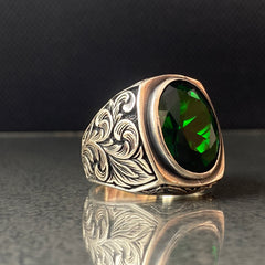 Anillo de plata maciza de piedra esmeralda 925, anillo de piedra preciosa esmeralda verde 