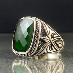 Anillo de plata maciza de piedra esmeralda 925, anillo de piedra preciosa esmeralda verde 