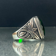 Anillo de plata maciza de piedra esmeralda 925, anillo de piedra preciosa esmeralda verde 