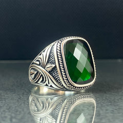 Emerald Gemstone 925 Solid Silver Ring