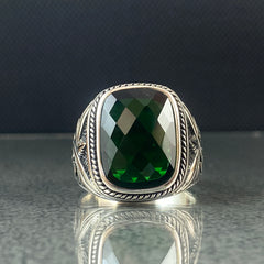 Anillo de plata maciza de piedra esmeralda 925, anillo de piedra preciosa esmeralda verde 