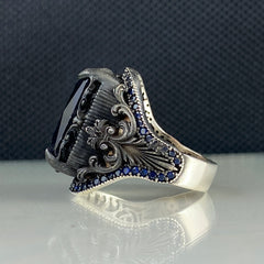 Sapphire Gemstone Ring For Men 925 Sterling Silver