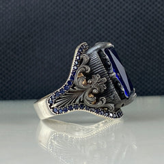 Sapphire Gemstone Ring For Men 925 Sterling Silver